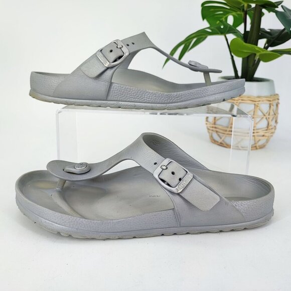 Birkenstock Women's Silver Polyurethane Sandals Size 8 US - Picture 1 of 10